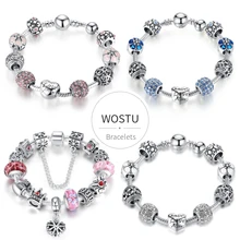 Dijes de amor y corazones de plata de lujo, pulsera de cuentas de cristal para mujer, joyería DIY 925 a la moda, pulseras de marca originales, regalo(China)