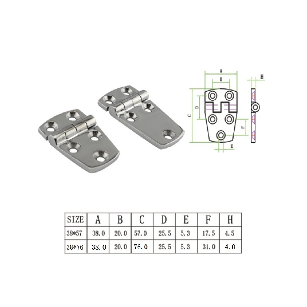 2PCS 316 Stainless Steel Boat Short Side Hinge With 5 Holes 57mm 70mm Heavy Duty Marine Short Side Hinges 2