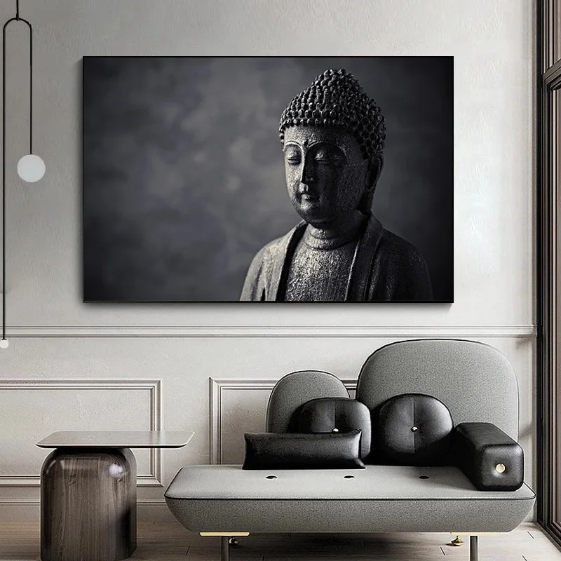 Black Meditating Buddha Statue Wall Art Canvas Prints Canvas Art Paintings on The Wall Buddhism Pictures for Home Cuadros Decor
