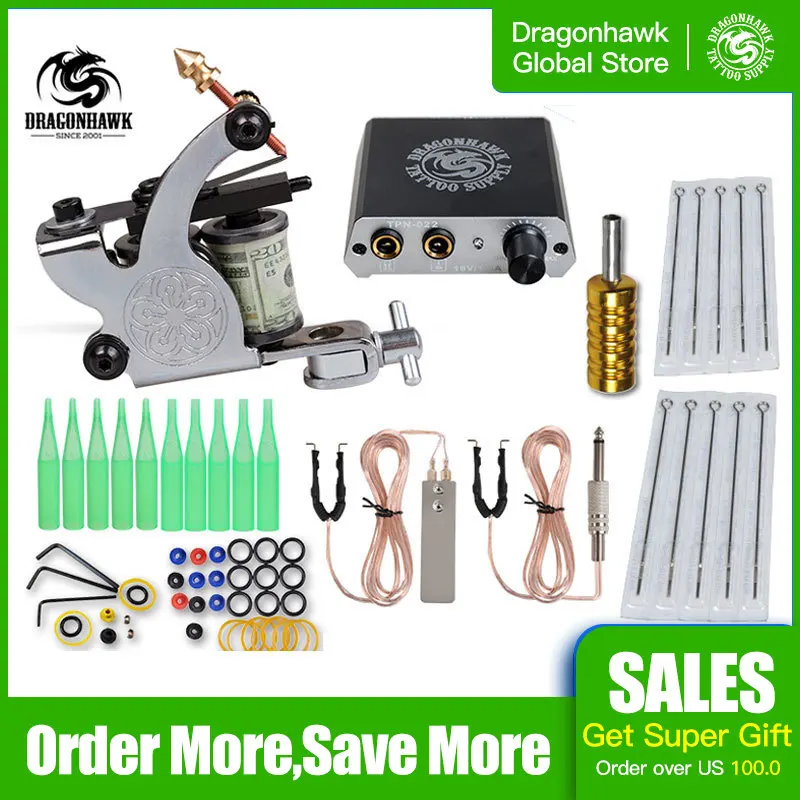 

Complete 1 tattoo Machine Gun 4color inks Power Supply Set Beginner Tattoo Kits