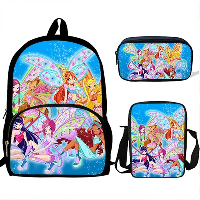 J9109 16 дюймов подростков Mochila мультфильм мир Winx Детский рюкзак повседневный рюкзак для девочек школьный 3 шт. набор подарок детям - Цвет: J9109
