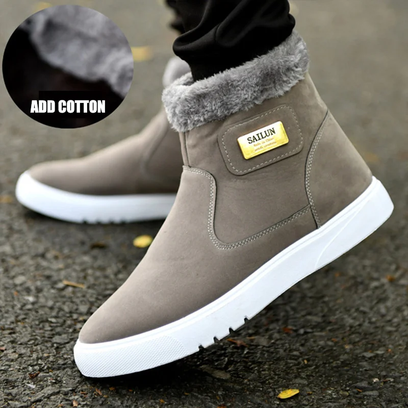 Thick Warm Men Boots Leather Shoes Men Winter Snow Boots High-top Men's Casual Shoes With Fur Plus Size Velvet Ankle Male