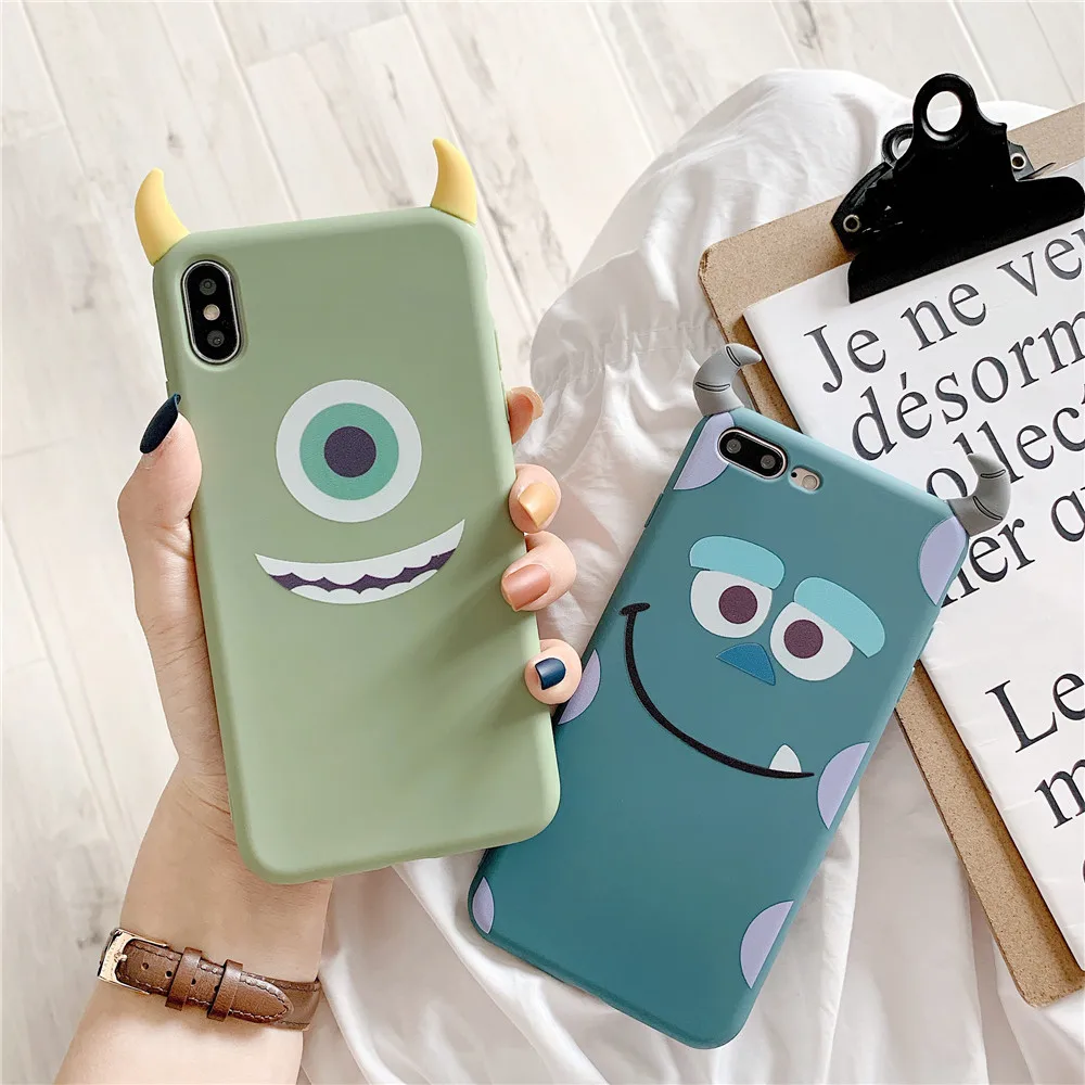 

Cute Cartoon 3D Monsters Devil horn Fun ear Phone Case For iPhone X XS MAX XR 6 6S 7 8 Plus US Anime One-eyed Soft TPU Cover