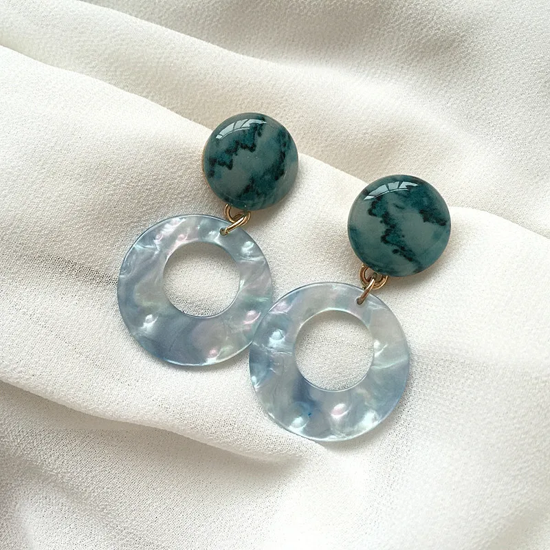 2020 Популярные синие геометрические круглые серьги гвоздики с эпоксидной смолой