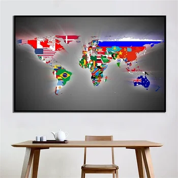 

150x225cm DIY World Map Made Up of National Flags Pattern Wall Decor World Map for Home and Office Decor