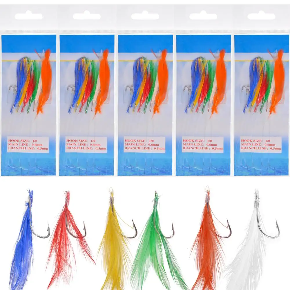 

10Packs Fish Skin String Hooks Artificial Bait Rig With Feather For Fishing Hook Lure Bait Tackle AccessorIES