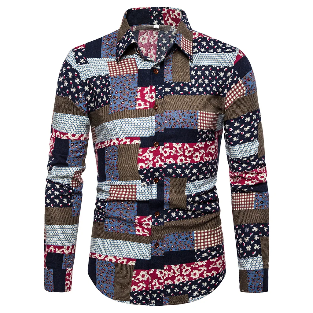 

2020 Autumn Fashion Shirts Male Cotton Slim Turn-Down Dress Shirt Men Long Sleeve Patchwork Shirts M-5XL