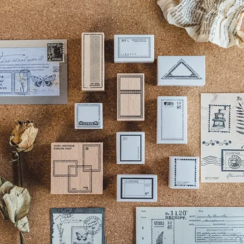 

Stranger Environment Wooden Seal Postman xiao guan Series Base Stamp Boxes, Hand Account Diary DIY Decoration Printed Paintings