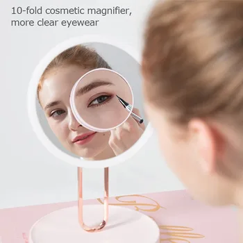

LED Desktop Make Up Mirror Single Side Mirror USB Charging Cosmetic Mirror switch different light color and brightness #6