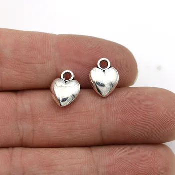 

JAKONGO 10pcs Antique Silver Plated Heart Charms Pendants for Jewelry Making Bracelet DIY Accessories 12x9mm