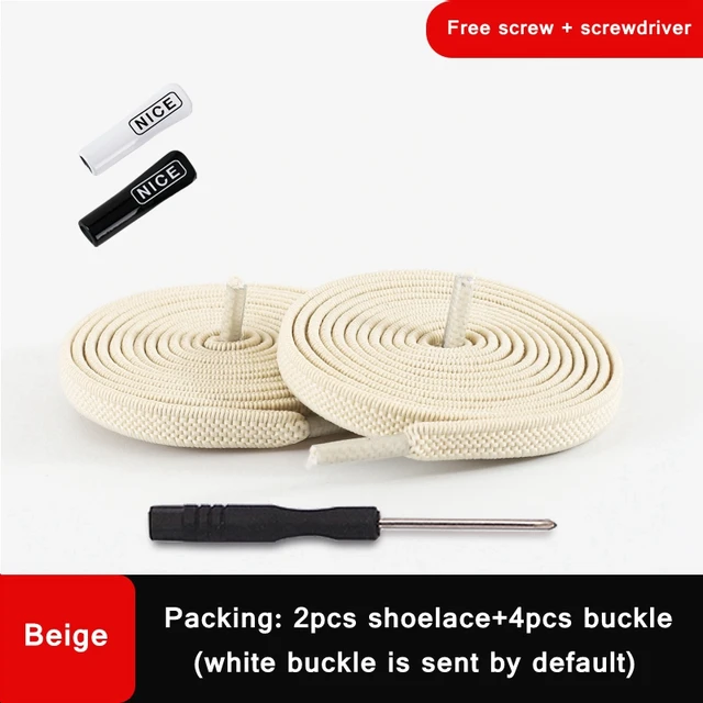 1 Pair No Tie Shoelace Elastic Shoelaces Leisure Sneakers Quick Flat Shoelaces Lazy Shoe Laces Nice Buckle Kids and Adult Unisex Beige