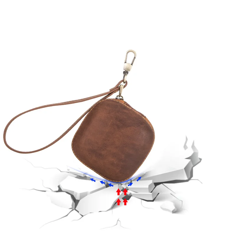 Luxury genuine cowhide leather vintage wireless earphone cases for powerbeats pro retro casual zipper earphone accessories
