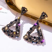 Luxury Shining Crystal Earrings Black Color Vintage Triangle Rhinestone Earrings For Women Wedding Party Jewelry Dropshipping