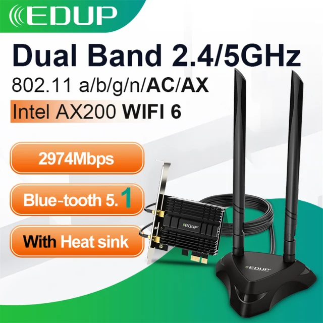 EDUP 3000Mbps WiFi 6 PCI Express Blue-tooth 5.1 Adapter Dual Band 2.4G/5GHz 802.11AC/AX Intel AX200 PCIe Wireless Network Card