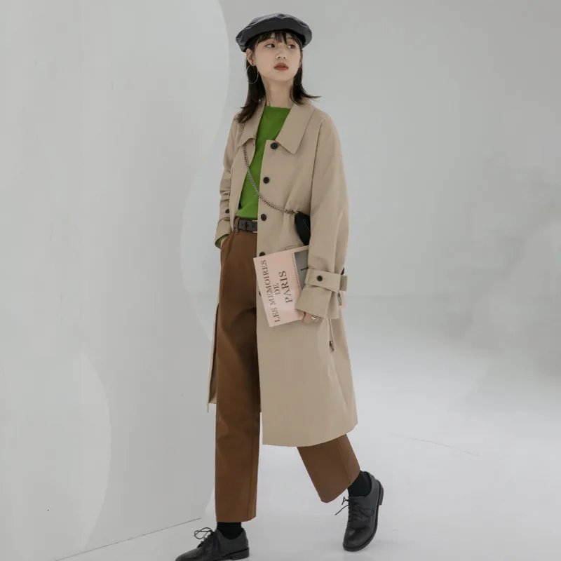 

LANMREM 2020 Spring New Products Fashion Lapel Solid Color Long Casual Temperament Windbreaker Jacket Female PA898