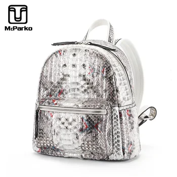 

McParko Phthon Backpack Women Luxury Genuine Leather Backpack For Women Hip Hop Punk Bags Rivet Design New Back Pack White Black