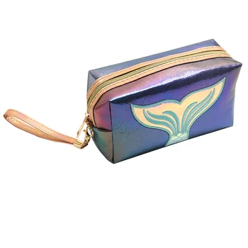 

Cosmetic Bag Portable Pouch Pu Leather Laser Large Storage Makeup Bag Colorful Mermaid tail Fashion Make Up Bag
