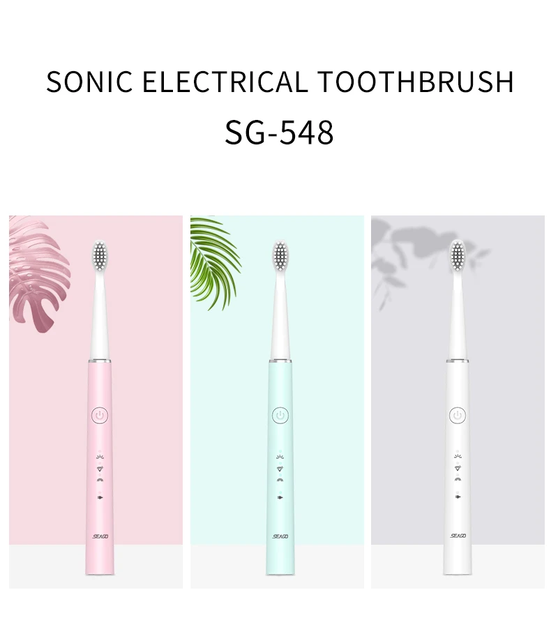 Seago электрическая зубная щетка Sonic USB перезаряжаемая зубная щетка для женщин и девочек с 3 мягкими головками, подарочная коробка