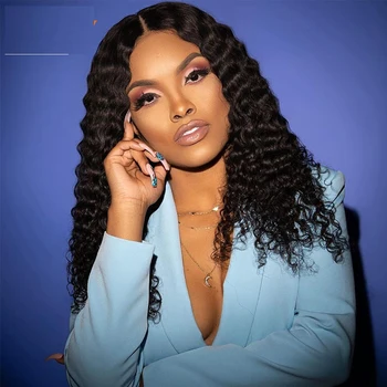 

5x5 PU Silk top Long wig Jet Black Lace front wig Large Cap Size Curly U part wig With Baby Hair for Black Women Loose Curly