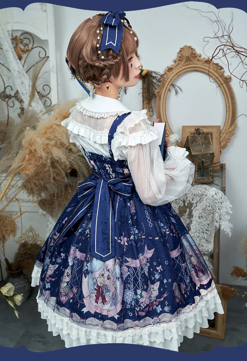 Гортензия и котенок~ элегантное печатное платье лолиты JSK печатное вечернее платье