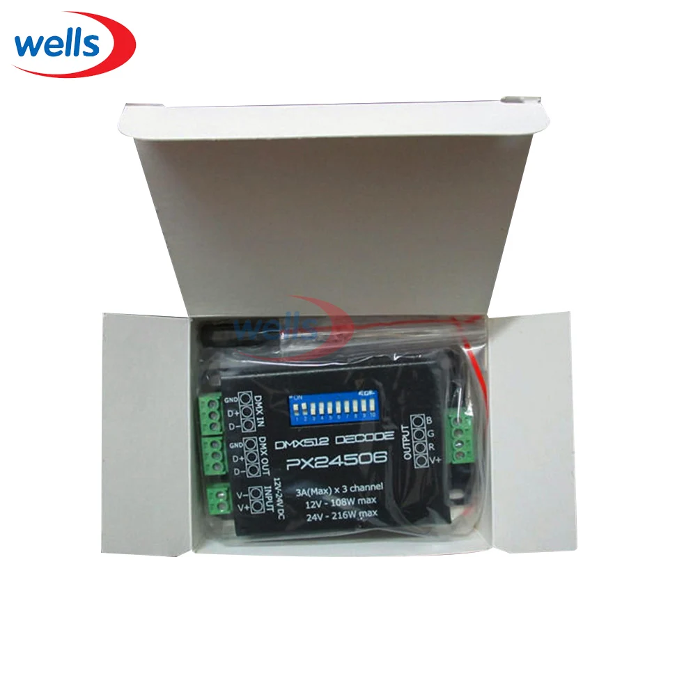 PX24506 DMX 512 декодер драйвер 9A усилитель 12В 24В светодиодный DMX512 контроллер для RGB