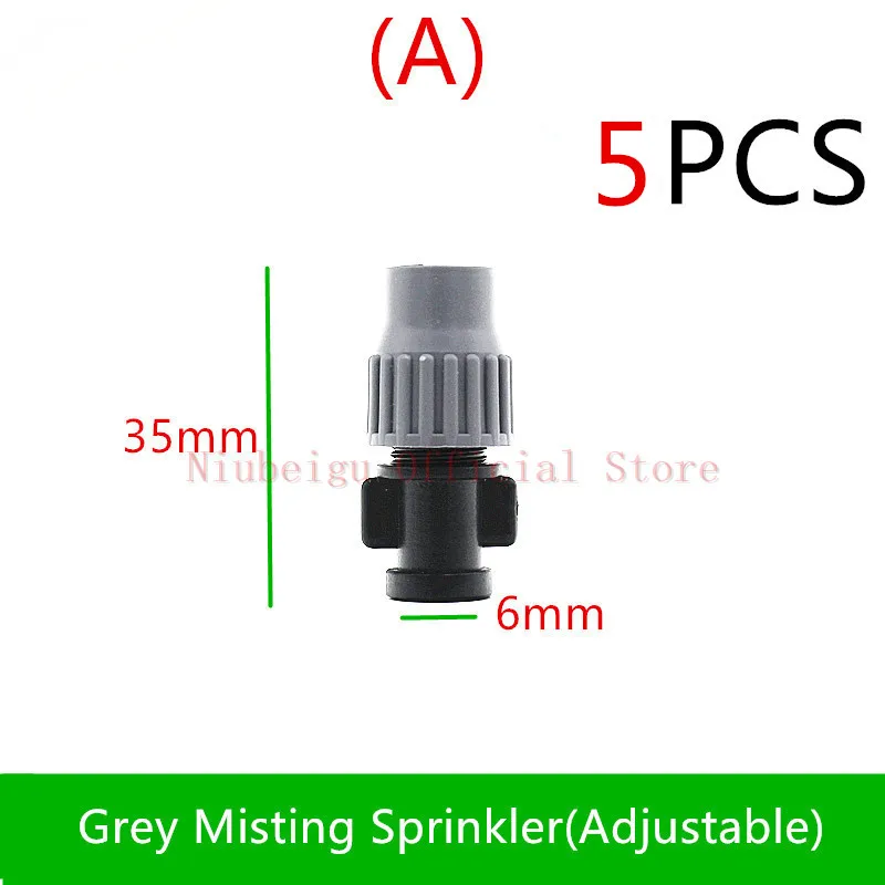 Grey Misting Sprinkler Mist Cooling Nozzle Garden Greenhouse Adjustable Closable Spray Drip Fittings