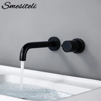 

Smesiteli Bath Black Brass Wall Mounted Basin Faucet Mixer Tap Hot And Cold Bathroom Sink Mixer Faucet