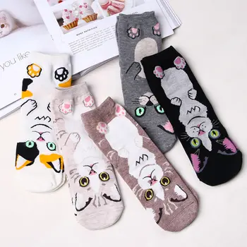 

Women Cat Animal Pattern Socks Girl Cartoon Cotton Short Socks Printing Funny Cat Female Socks