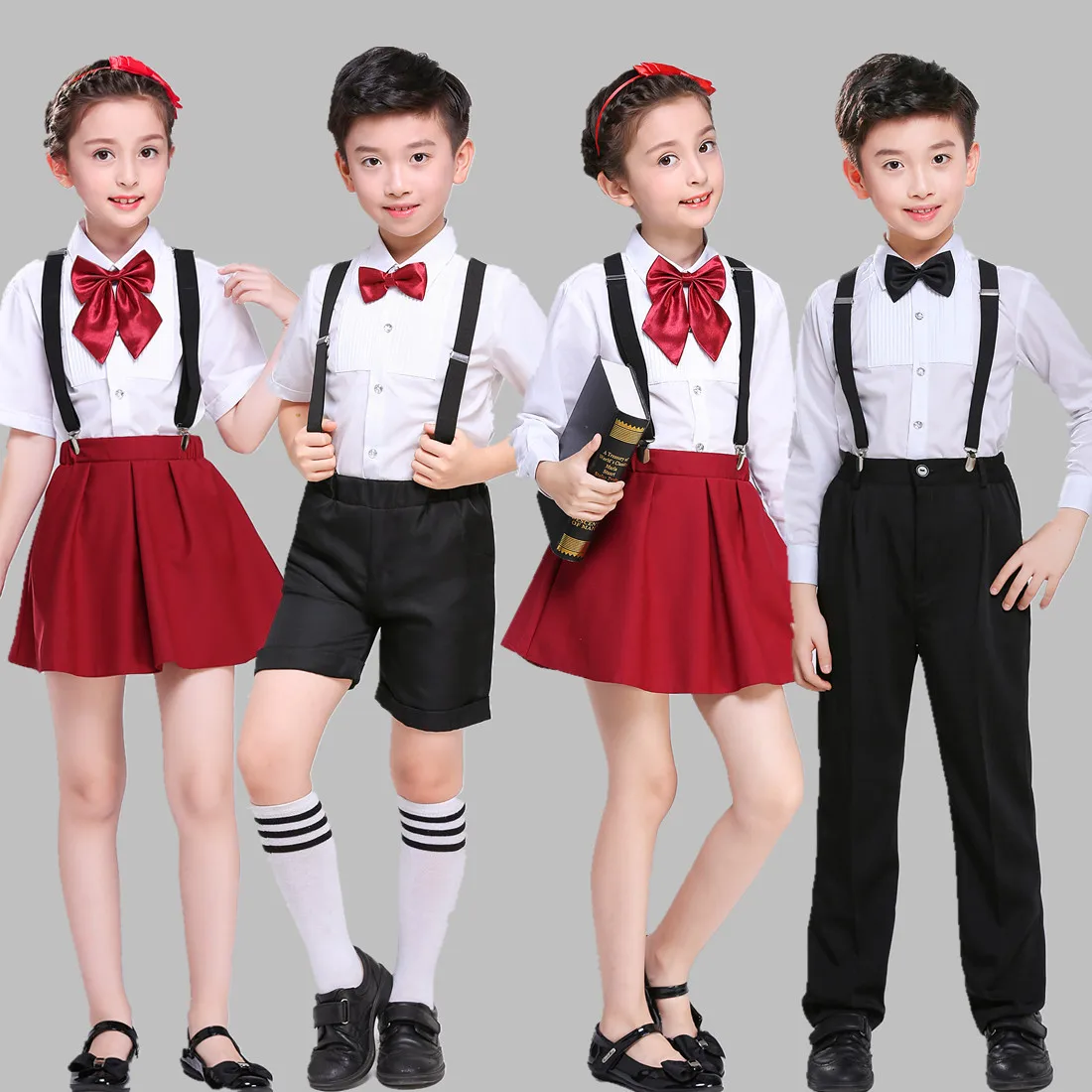 New Style CHILDREN'S DAY CHILDREN'S Costume Chorus Clothing BOY'S Girls Young STUDENT'S Short Sleeve Suspender Pants Performance