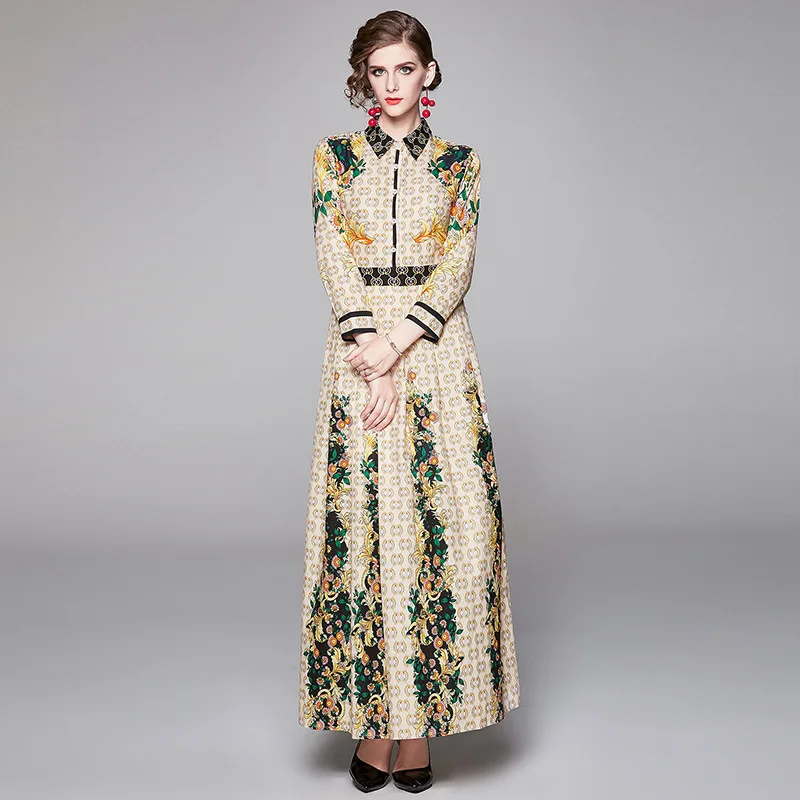 

Photo Shoot 2019 Autumn New Products WOMEN'S Dress Europe And America Versitile Fashion Waist Hugging Slimming Positioning Flora