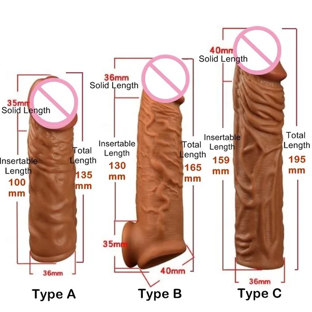 Giant Realistic Condoms For Men Reusable Penis Sleeve For Male Extender Dildo Enhancer Enlargement Condom Male Cock Sex Toys 4