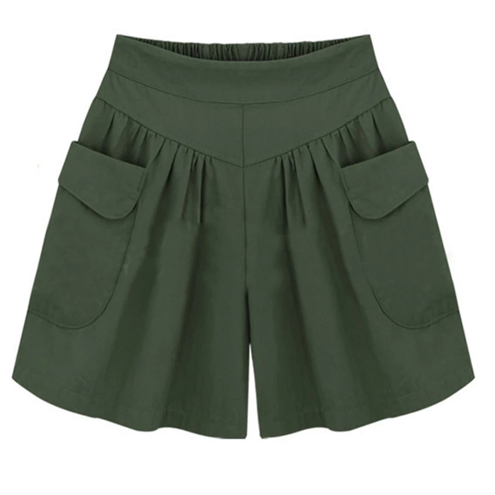 Повседневная обувь; Tallas grandes; Цвет sólido Mujeres Pantalones anchos sueltos Pantalones cortos con bolsillos