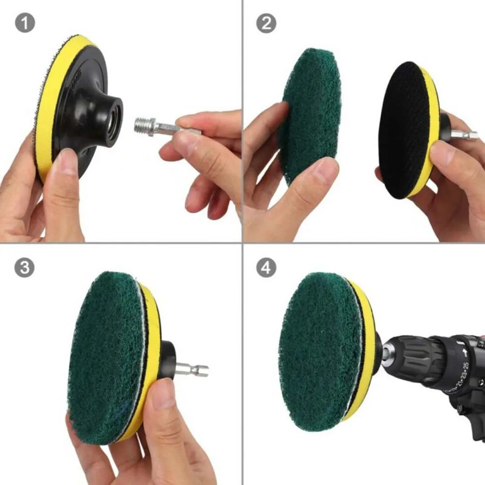 

14 In 1 Electric Drilling Power Spin Head Brush Set Floor Kitchen Tire Tubs Round Washing Sponge Pad Hand Tools