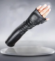 40CM leather gloves for women, long style touch screen autumn and winter, leather orange warm Korean PU gloves S84