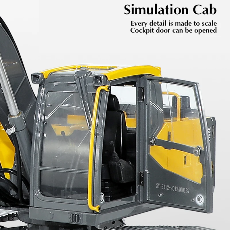 1:14 Full Metal RC Excavator Independent Joint Control Infinite Rotation Cab Openable Doors Alloy Bucket 100M Range Truck Model 6