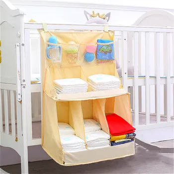 

High Capacity Baby Bed Hanging Bag Newborn Feeding bottle Clothing Crib Hanging Bags Bedroom Bedside Diapers Cradle Organizer