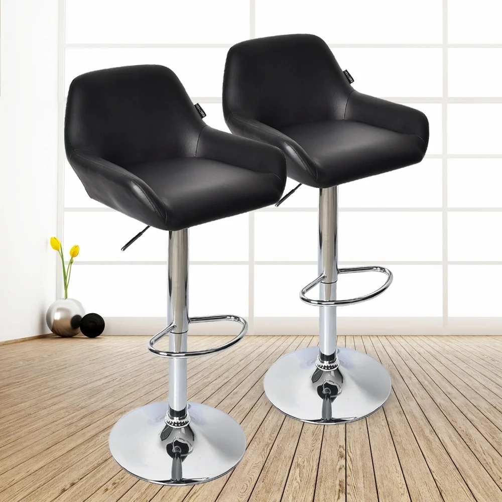 

Set of 2 Adjustable Barstools Counter Height with Arms Pu Leather Pub Kitchen Home Dining Barstools Chairs