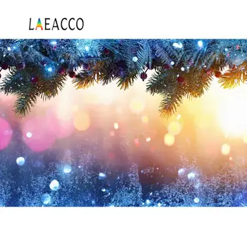 

Laeacco Winter Snow Pine Shiny Polka Dots Light Bokeh Party Baby Love Scenic Photo Background Photographic Backdrop Photo Studio