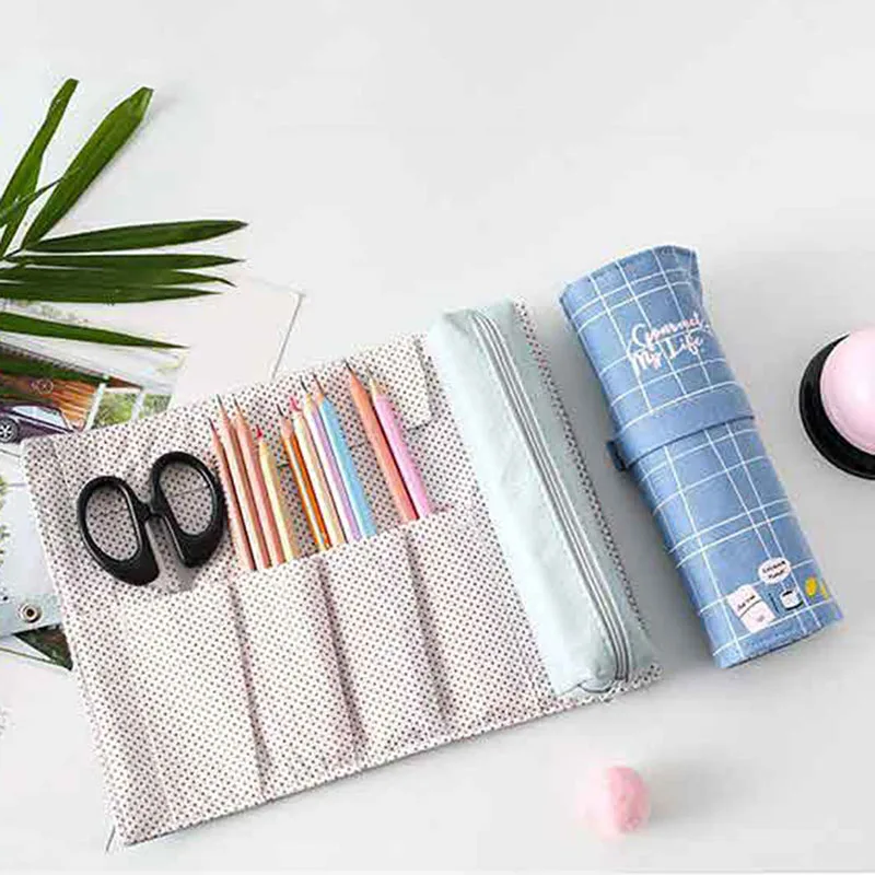 1Pcs Cute School Pencil Case Cotton Linen Pencilcase Cartoon Roll Pencial Bag Kids Girls Boys Pencil Box Stationery