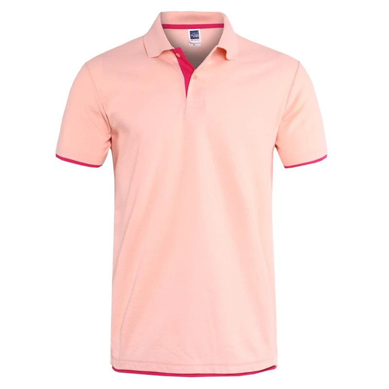Мужские рубашки поло, повседневные, одноцветные, короткий рукав, тонкая, дышащая рубашка, лето, для гольфа, тенниса, мужские рубашки поло, мужские топы 3XL - Цвет: pink