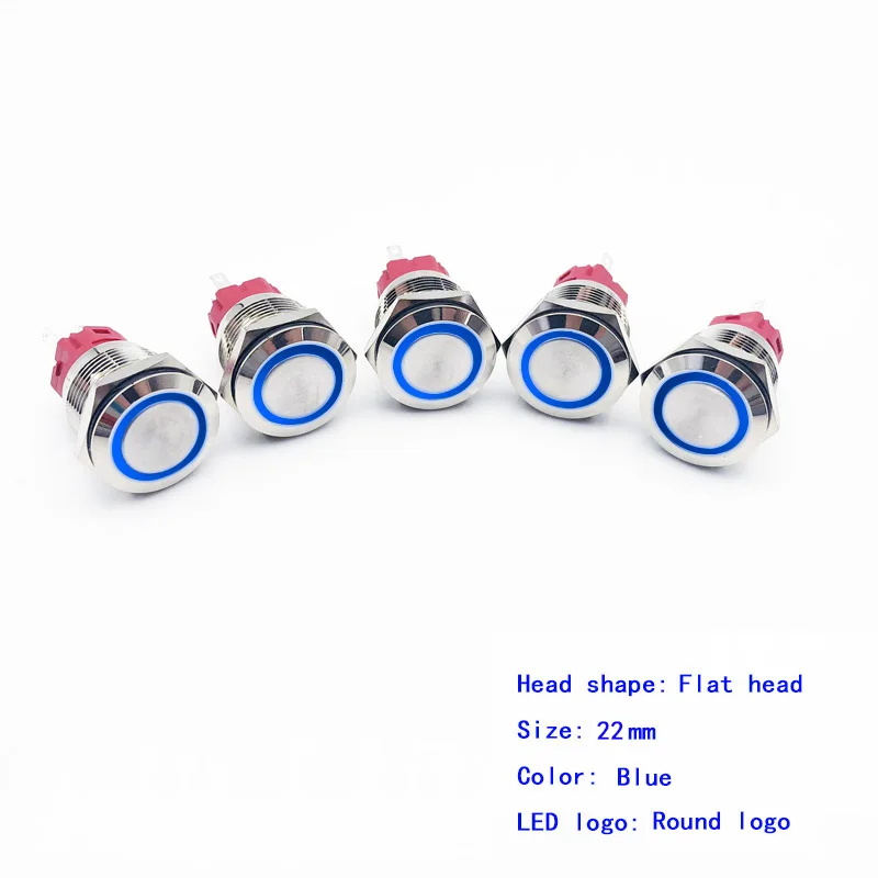 5pcs-Round-Blue 5 шт./лот 22 мм металлическая кнопка переключатель плоский головное кольцо/Мощность логотип 3-220-вольтовый моментальная Перезагрузка/Блокировка Водонепроницаемый Авто Инж - Цвет: 5pcs-Round-Blue