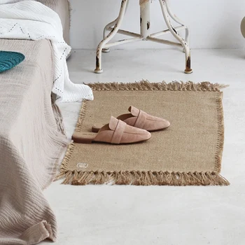 

Jute Handmade Tassel Table Mat Floor Mat Anti-Wear Insulation Table Flag Decorative Carpet 50X90cm