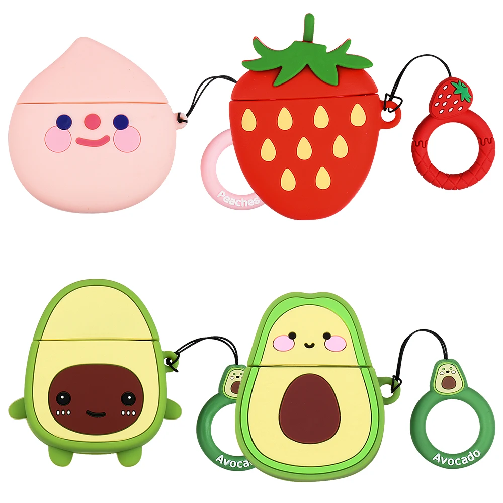 

Silicone Headphones Cases For Airpods 1 2 Strawberry Fruit Wireless Case For Airpods 1 2 With Ring Strap Without Earphone
