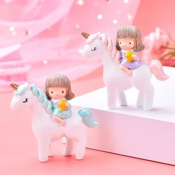 

XUNSFY 1pc Girl Riding Unicorn Miniatures Fairy Wedding Decoration Ornament Home Decor Cake Garden Terrariums Resin Crafts
