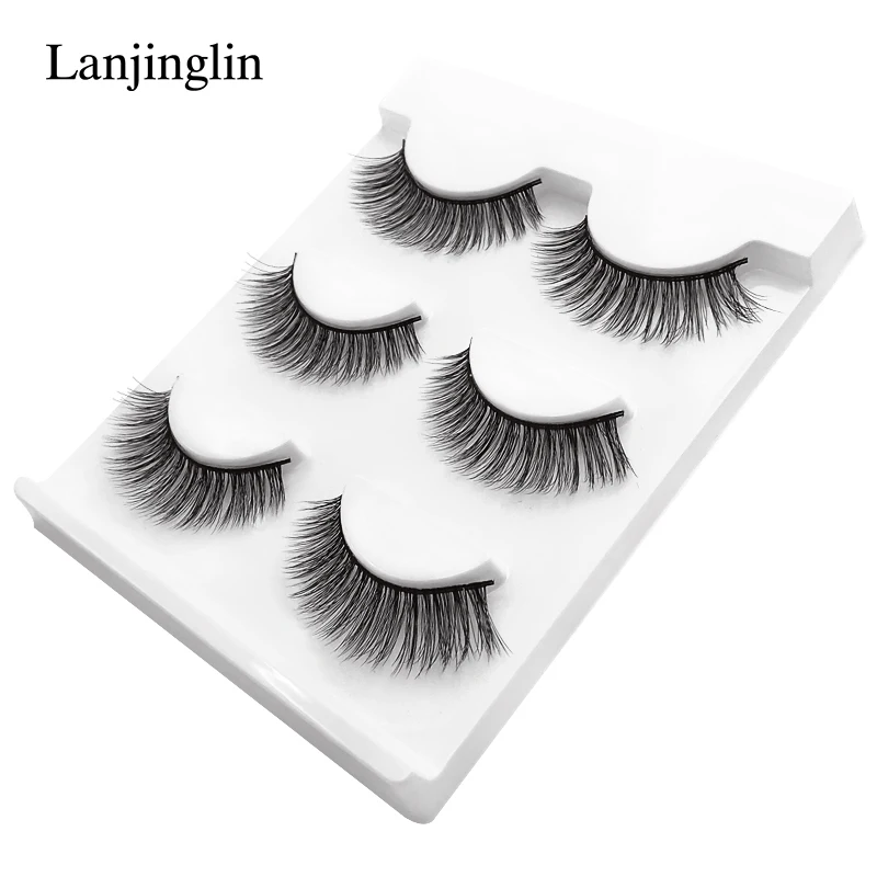 LANJINGLIN 3 пары 3D норковые ресницы ручной работы Искусственные ресницы, удлинение макияжа накладные ресницы полная полоса ресницы#3D-X10
