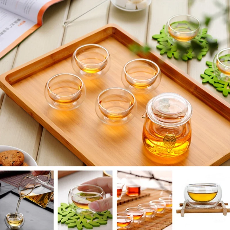 6Pcs 50Ml Clear Drinking Healthy Cup Heat Resistant Double Wall Layer Tea Cup Water Flower Tea Cups