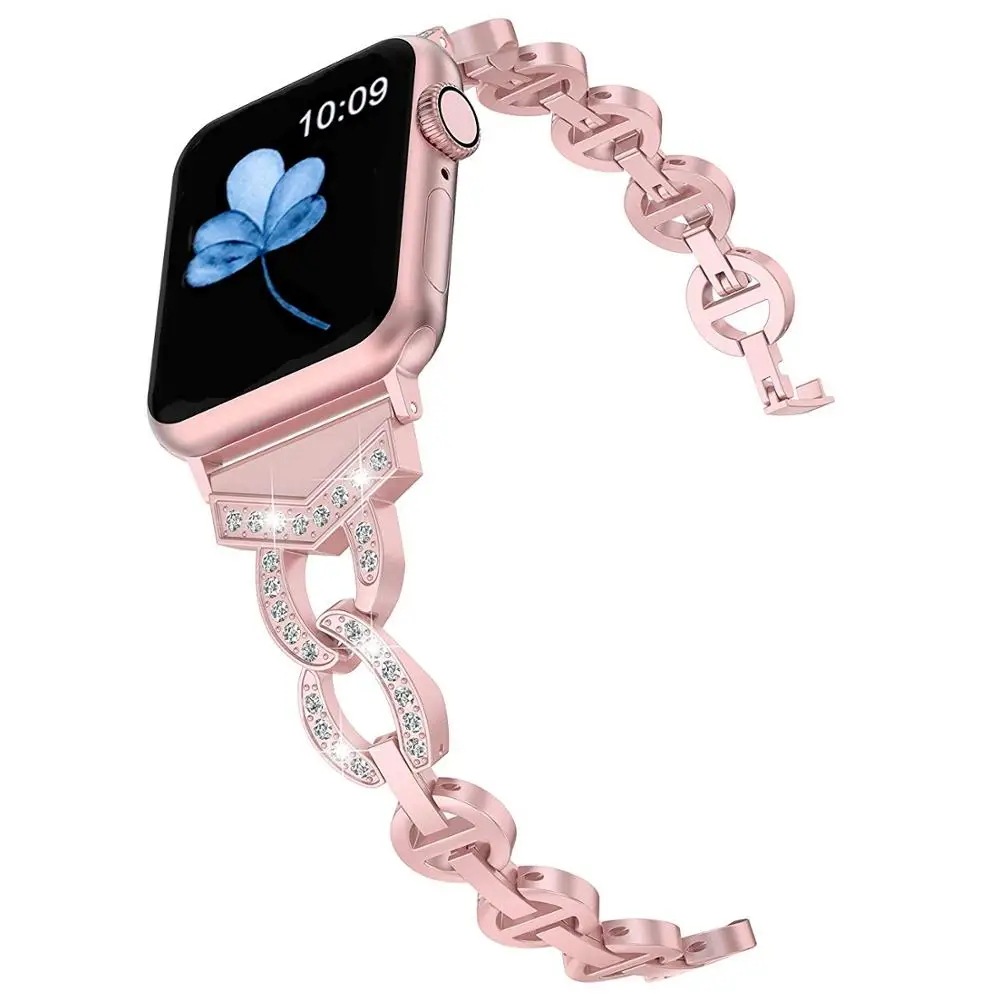 Бриллиантовый ремешок из нержавеющей стали для Apple Watch band 38 мм 40 мм 42 мм 44 мм браслет с горным хрусталем женский Дамский сменный ремешок на