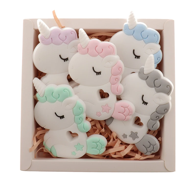 Baby Unicorn Teething Necklace Chews Silicone Toys Pendant Rodent Horse Newborn Bpa-Free