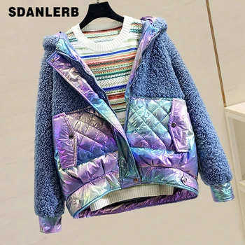 

Lamb Parka Women 2019 Autumn and Winter Clothes New Lamb Hair Spliced Thicker Cotton Coat Women Loose Cap Cotton Padded Coats