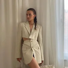 Elegant Skirt Suits Women Blazer Two Piece Set Solid Notched Collar Single Button Full Sleeve Tops Skirts Suits Female Chic Sets